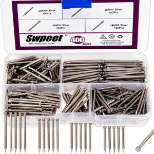 Finishing Nails Swpeet 400pcs Kit 4 Sizes 26-35mm Silver Carbon Steel-0