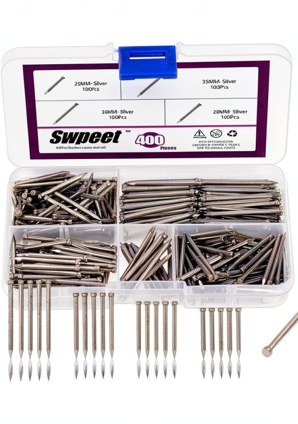 Finishing Nails Swpeet 400pcs Kit 4 Sizes 26-35mm Silver Carbon Steel-0