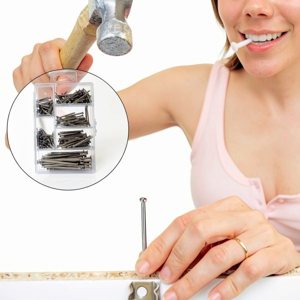 Hardware Nails Assortment Kit Wall Nails 4 Sizes Small Nails for Hanging Pictures Picture Hanging Nails Finishing Nails Wood Nails Assorted Nails Nail Assortment Kit for HOM DIY 280 Pcs-3