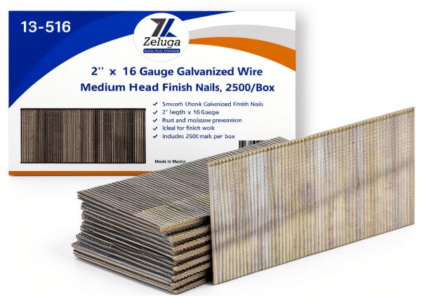 2'' x 16 Gauge Galvanized Finish Nails – Zeluga, 2500 per Box-0